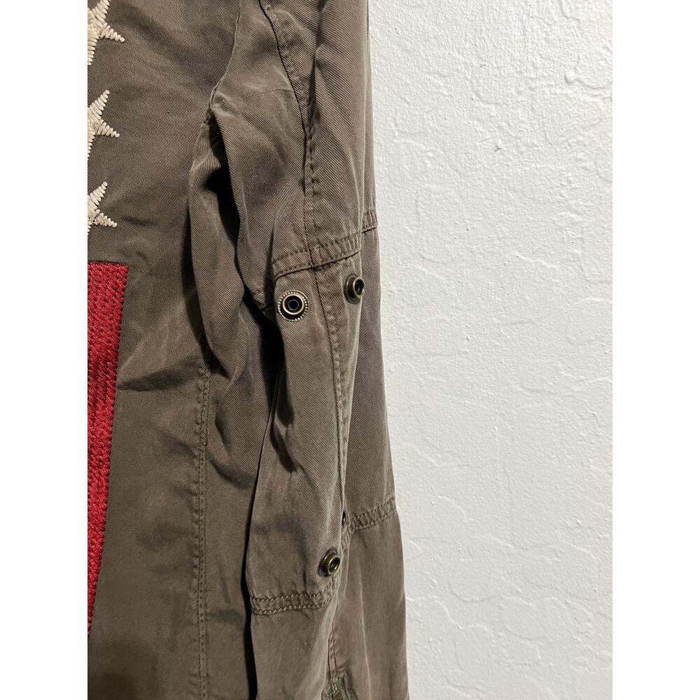 Pam & Gela Jacket Small Flag Fourth Embroidered Green Army Patriotic Tencel - Picture 2 of 9